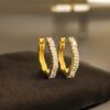 E-761 (17) 0.40 Carats Round Brilliant Cut Diamonds Single Row Curve Hoop Earrings 14K Gold