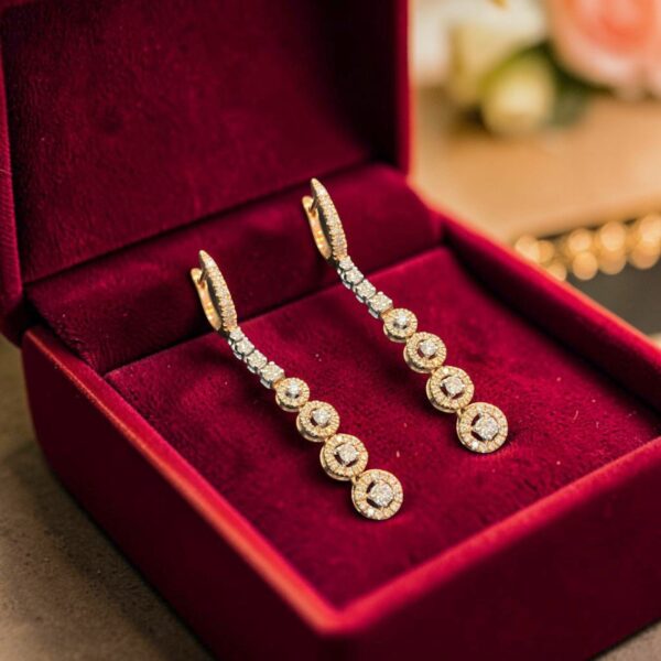Pavé 1.77 Cts Round Brilliant F/VS1 Diamonds Halo Dangle Earrings 14K Rose Gold