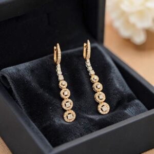 Pavé 1.77 Cts Round Brilliant F/VS1 Diamonds Halo Dangle Earrings 14K Rose Gold