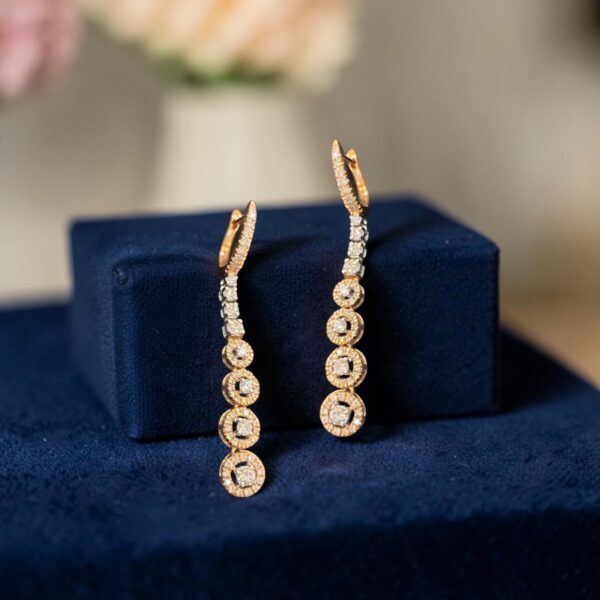 Pavé 1.77 Cts Round Brilliant F/VS1 Diamonds Halo Dangle Earrings 14K Rose Gold