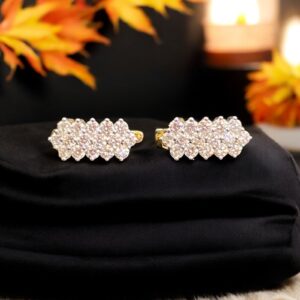 E-788 (22) Stunning 1.72 Cts Round Brilliant Cut Diamonds Three-Row Hoop Earrings 14K Gold