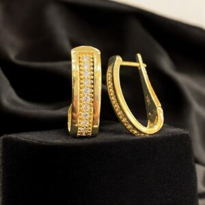 Pave 0.67 Cts Round Brilliant Cut F/VS1 Diamonds Unisex Huggie Earrings 18K Gold