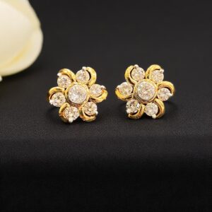Gorgeous 0.88 Cts Round Brilliant Cut Diamonds Floral Stud Earrings in 18K Gold