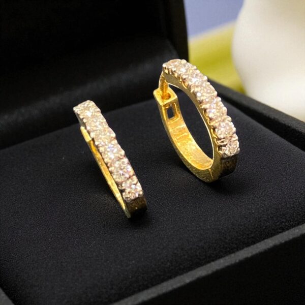 Classy 0.36 Cts Round Brilliant F/VS1 Diamonds Petite Hoop Earrings In 14K Gold
