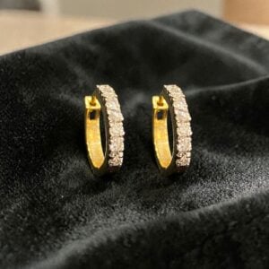 Classy 0.36 Cts Round Brilliant F/VS1 Diamonds Petite Hoop Earrings In 14K Gold