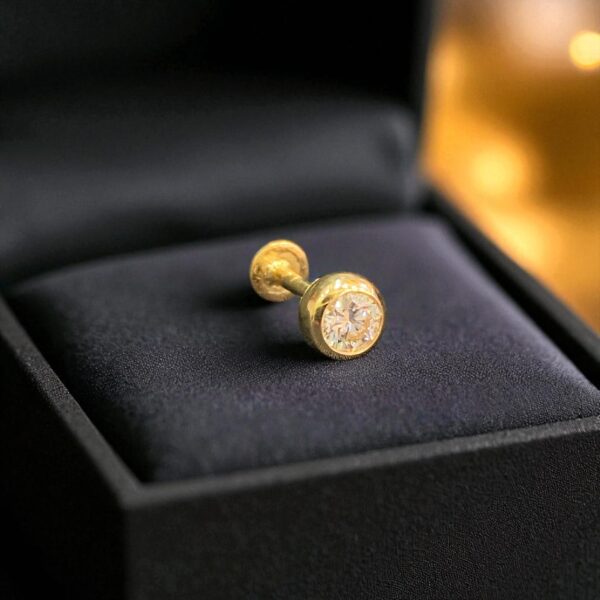 E-807 (20) GIA Certified 0.20 Cts Round Shape F/VS1 Diamond Unisex Single Ear Stud 18K Gold