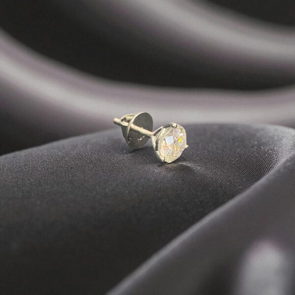 E-809 (16) GIA Certified 1 Carats F/VS1 Round Brilliant Diamond Men's Stud Earring 14K Gold