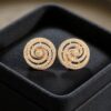 Pave 1.69 Cts Round Brilliant Cut Diamonds Whirlpool Stud Earrings 14K Rose Gold