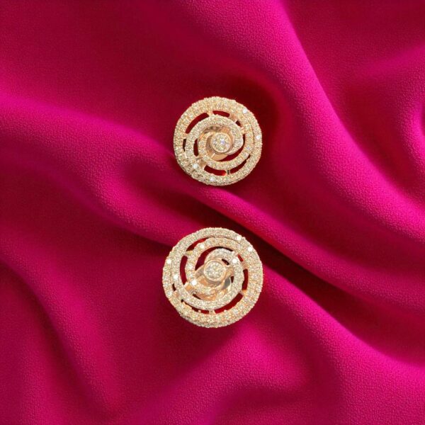 Pave 1.69 Cts Round Brilliant Cut Diamonds Whirlpool Stud Earrings 14K Rose Gold
