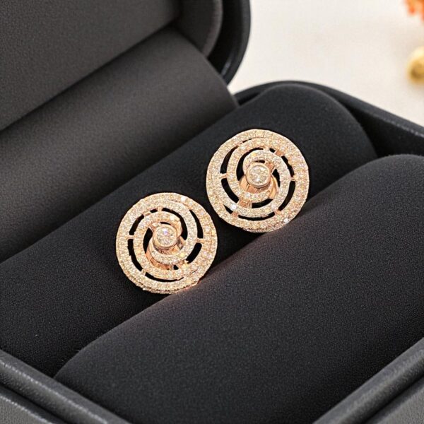 Pave 1.69 Cts Round Brilliant Cut Diamonds Whirlpool Stud Earrings 14K Rose Gold