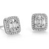 0.80 Cts Round Baguette Cut Diamonds Halo Stud Earrings In Hallmark 18K White Gold