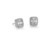0.80 Cts Round Baguette Cut Diamonds Halo Stud Earrings In Hallmark 18K White Gold