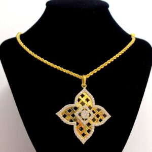 Pave 1.20 Cts F/VS1 Round Brilliant Cut Diamonds Bloom Necklace 14K Yellow Gold
