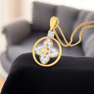 Pave 0.63 Cts F/VS Round Brilliant Cut Natural Diamonds Necklace 14K Yellow Gold