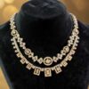 Pave 5.31 Cts Round Baguette Shape F/VS1 Diamonds Necklace 14K Multi-Tone Gold