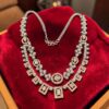 Pave 5.31 Cts Round Baguette Shape F/VS1 Diamonds Necklace 14K Multi-Tone Gold