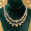 Pave 5.31 Cts Round Baguette Shape F/VS1 Diamonds Necklace 14K Multi-Tone Gold