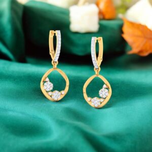 N-061-E (7) Pave 0.76 Cts F/VS1 Round Brilliant Cut Diamonds Dangle Earrings 14K Yellow Gold