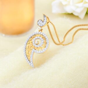 Pave 0.85 Cts F/VS1 Round Brilliant Cut Diamonds Comma Necklace 14K Yellow Gold