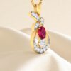 N-082 (9) 1.20 Cts F/VS1 Round Brilliant Cut Natural Diamonds Ruby Necklace 14K Yellow Gold