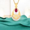 1.10 Ct F/VS1 Round Brilliant Cut Natural Diamonds Ruby Necklace 14K Yellow Gold