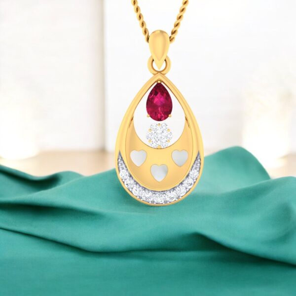 1.10 Ct F/VS1 Round Brilliant Cut Natural Diamonds Ruby Necklace 14K Yellow Gold
