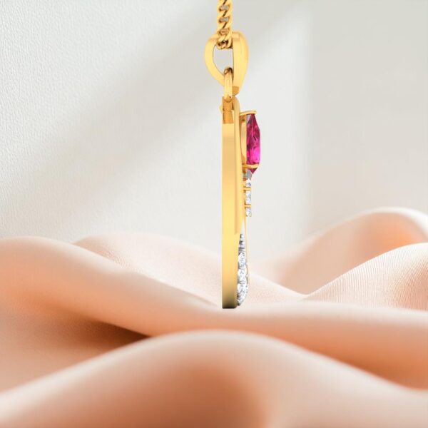 1.10 Ct F/VS1 Round Brilliant Cut Natural Diamonds Ruby Necklace 14K Yellow Gold