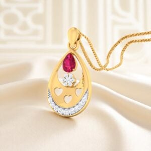 1.10 Ct F/VS1 Round Brilliant Cut Natural Diamonds Ruby Necklace 14K Yellow Gold
