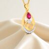 1.10 Ct F/VS1 Round Brilliant Cut Natural Diamonds Ruby Necklace 14K Yellow Gold