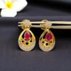 1 Carats F/VS1 Round Brilliant Cut Diamonds Ruby Dangle Earrings 14K Yellow Gold
