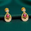 1 Carats F/VS1 Round Brilliant Cut Diamonds Ruby Dangle Earrings 14K Yellow Gold