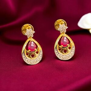N-083-E (21) 1 Carats F/VS1 Round Brilliant Cut Diamonds Ruby Dangle Earrings 14K Yellow Gold