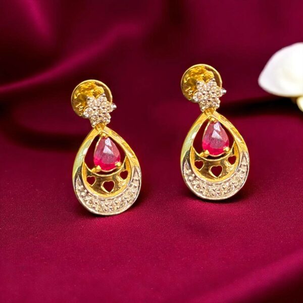 1 Carats F/VS1 Round Brilliant Cut Diamonds Ruby Dangle Earrings 14K Yellow Gold