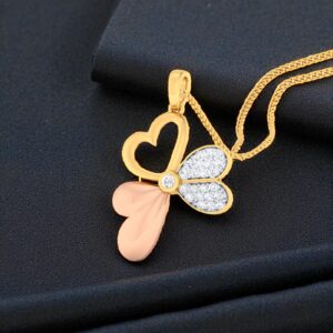 N-089 (9) Gorgeous 0.42 Cts F/VS1 Round Brilliant Natural Diamonds Heart Necklace 14K Gold