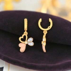 N-089-E (8) Pave 0.40 Cts F/VS1 Round Brilliant Cut Diamonds Floral Dangle Earrings 14K Gold