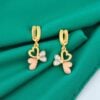 N-089-E (9) Pave 0.40 Cts F/VS1 Round Brilliant Cut Diamonds Floral Dangle Earrings 14K Gold