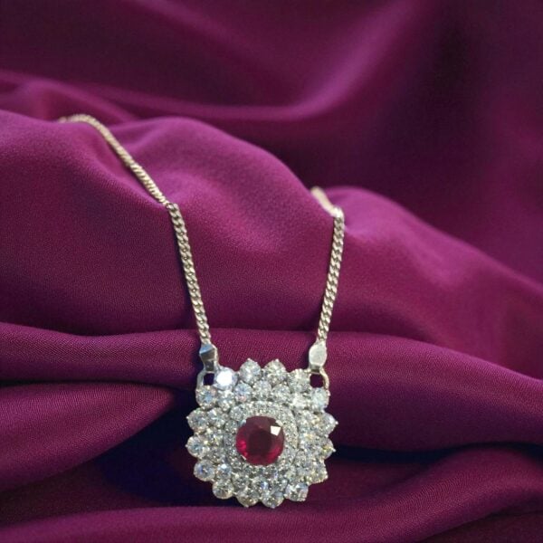 N-093 (14) Beautiful 6.86 Cts Round Brilliant Cut Diamonds Ruby Pendant Necklace 14K Gold