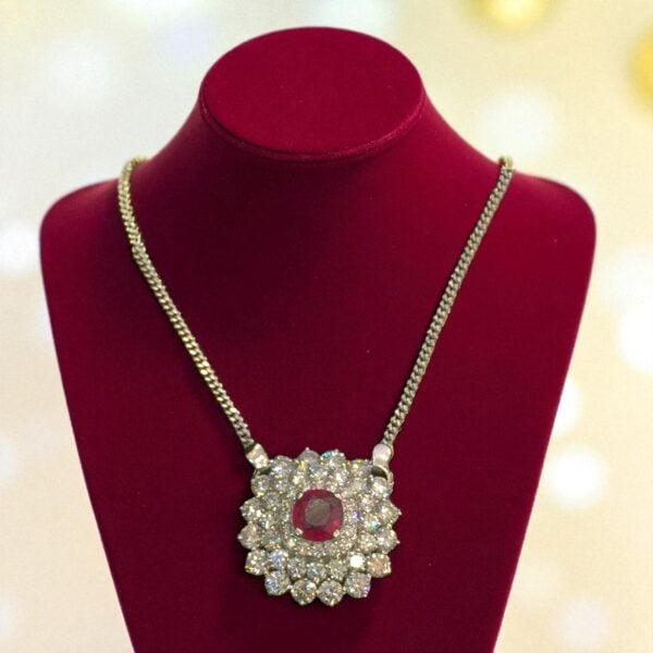 N-093 (15) Beautiful 6.86 Cts Round Brilliant Cut Diamonds Ruby Pendant Necklace 14K Gold