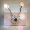 N-093 (18) Beautiful 6.86 Cts Round Brilliant Cut Diamonds Ruby Pendant Necklace 14K Gold