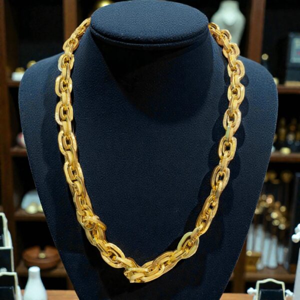 Classy Dubai Heavy Handmade Men's Link Chain Necklace In Fine 22K Yellow Gold