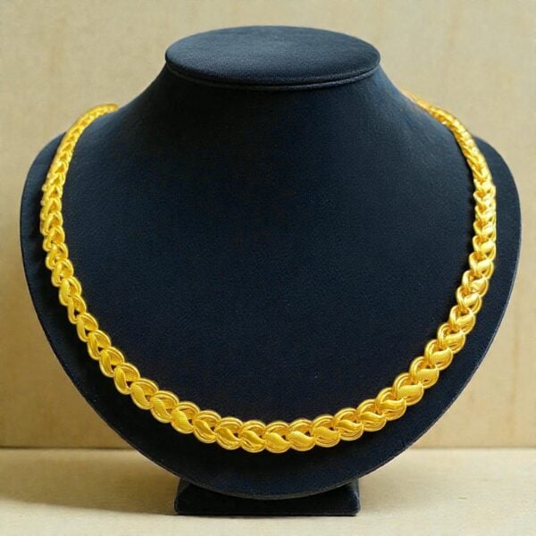 N-097 (17) Vintage Dubai Unisex Lotus Chain Necklace In Hallmark 22K Yellow Gold