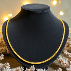 Exquisite Dubai Handmade Unisex Box Chain Necklace In Certified 22K Yellow Gold
