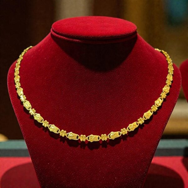 Stunning Dubai Handmade Two-Ball Chain Necklace In Hallmark 22K Yellow Gold
