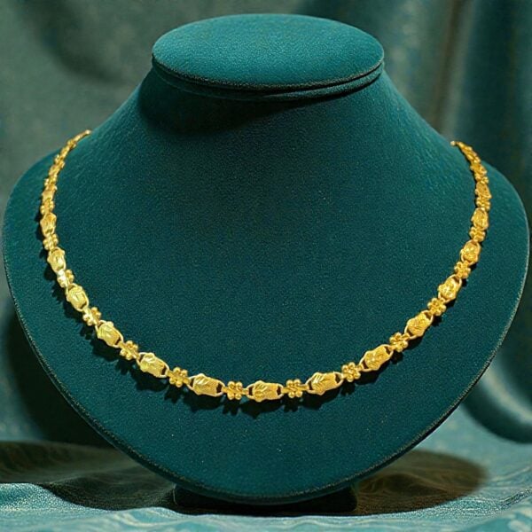 Stunning Dubai Handmade Two-Ball Chain Necklace In Hallmark 22K Yellow Gold