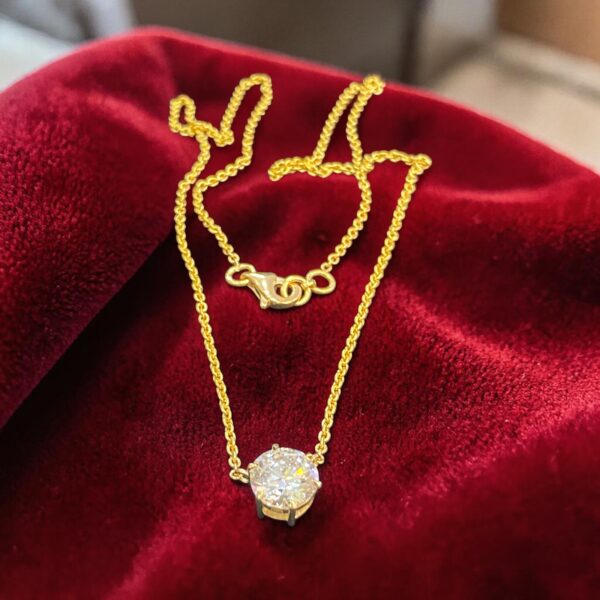 GIA Certified 2 Cts Round Brilliant D/VVS1 Diamond Solitaire Necklace 18K Gold