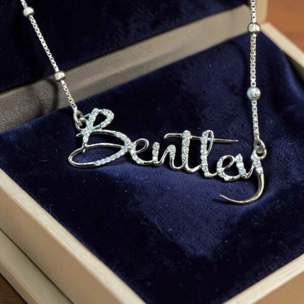 N-106 (10) Pave 1/2 Cts Round Brilliant F/VS1 Diamonds Unisex Custom Name Necklace 18K Gold