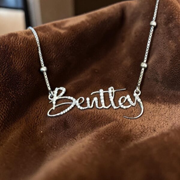 N-106 (11) Pave 1/2 Cts Round Brilliant F/VS1 Diamonds Unisex Custom Name Necklace 18K Gold