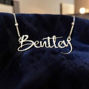 Pave 1/2 Cts Round Brilliant F/VS1 Diamonds Unisex Custom Name Necklace 18K Gold