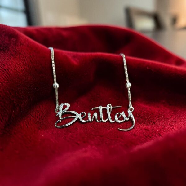 N-106 (9) Pave 1/2 Cts Round Brilliant F/VS1 Diamonds Unisex Custom Name Necklace 18K Gold