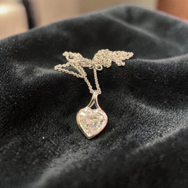 N-107 (24) GIA Certified 3 Cts Heart Shape F/VS1 Diamond Bezel Set Necklace 18KT White Gold